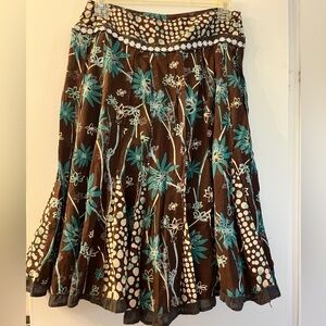 Brown & Teal Floral Midi Skirt - Casual Boho Style